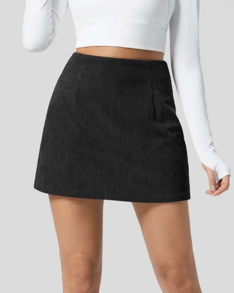 High Waisted Invisible Zipper 2-in-1 Mini A-line Corduroy Casual Skirt