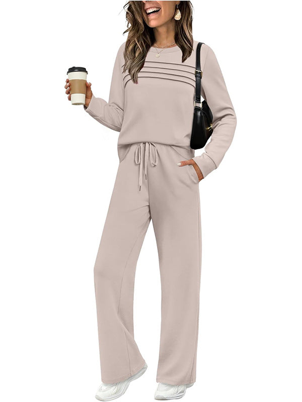 Women's Crew Neck Top & Drawstring Pants Set