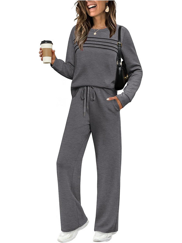 Women's Crew Neck Top & Drawstring Pants Set